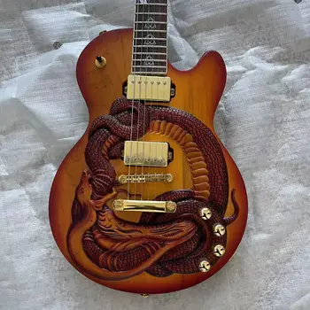 חקוק הנחש בצורת גיטרה חשמלית, מט צבע ניטרוצלולוזה, אמיתי משלוח תמונה, תאריך משלוח של 30 ימים, יכול להיות modifie