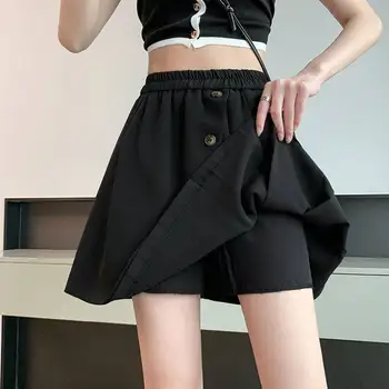 קפלים החצאית של נשים קיץ 2023 חדש גבוהה המותניים רזה חצאיות קצרות חאקי שחור