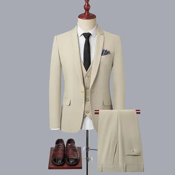 באיכות גבוהה של גברים אלגנטי בחליפה סלים עסקית רשמית 3 חתיכות להגדיר שמלת מסיבת החתונה אירועים בוטיק הבריטי בלייזר אפוד מכנסיים