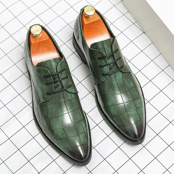 חם למכור עסקי גברים נעלי אירופה אמריקה הצביע רשמי נעליים ירוקות עור אמיתי נעלי גברים של החליפה נעליים גדולה גודל: 38-48