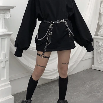 נשים חצאית חגורה נשית עור PU Hiphop רוק מועדון לילה סקסי פשוט אופנה ג ' ינס, שמלה לב פאנק חגורה עם מתכת המותניים שרשרת