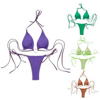 2024 חדש נשים ביקיני סט לשרוך מוצק צבע בגדי ים חוטיני, בגדי ים סקסי חזה קטן אסף בגד ים גלישה חליפת שחייה