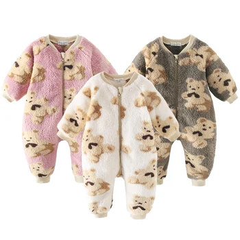 התינוק החדש החורף רומפר קוריאנית דוב סרבל עבור בנים בנות בגדי קטיפה רכה אחד החלקים אוברול לעבות תינוק תינוק תלבושת