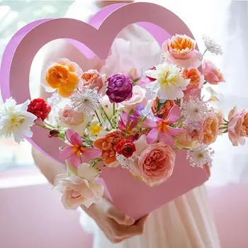 אוהב פרח סל בצורת לב חלול מתנה ליום האהבה קופסא מתנה אריזת תיבת נייר מתוק מסיבת חתונה קישוט קופסת