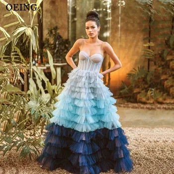 OEING ניגודיות צבעים שמלות ערב אלגנטי ספגטי רצועת טול שכבתית שמלה לנשף מתוקה שמלת מסיבת Vestidos דה פיאסטה