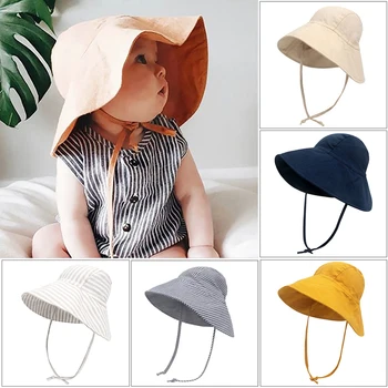 כותנה, פשתן לתינוק כובע השמש, קיץ, סתיו, גדול ברים ילדים כובעים עבור בנות בנים פנמה ילדים דלי כובעים על החוף נסיעות 9M-4Y