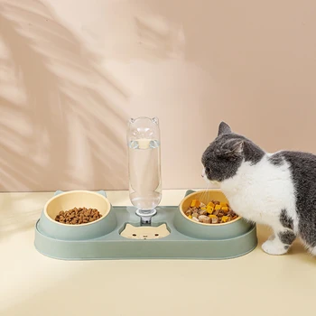 הגור החדש החתול קערת אוכל עם עמיד למים שטיח אוטומטי חיית המחמד מזין חתול ברז כפול צלחת האכלה חיות מחמד & השקיה אספקה
