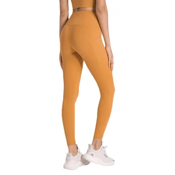 לייקרה יוגה מכנסיים נשים כושר עם כיסים ספורט חותלות כושר חלקה לעבוד קרסול-אלסטי באורך גובה המותניים פועל