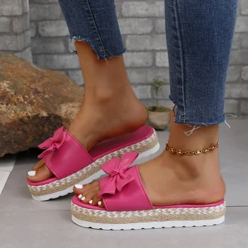 הקיץ של נשים שטוח בוהן פתוח נעלי אופנה Bowknot פלטפורמה שקופיות נעלי נשים חיצונית החוף מזדמנים נעליים נשיות סנדלי