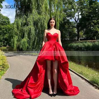 אלגנטי אדום קו סאטן גבוה נמוך שמלת הנשף 2024 מתוקה Vestido De לפסטה קצרה לפני זמן חזרה רשמית ערב המפלגה שמלת