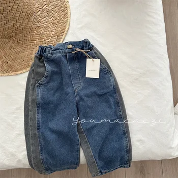 ילדים ג 'ינס 2023 אביב סתיו אופנתיים חדשים בסגנון קוריאני צבע טלאים ג' ינס בנים ובנות מקרית פשוטה מכנסי ג ' ינס
