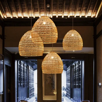 יפנית תליון אור LED תלוי גוף תאורה מטבח המסעדה השינה ללמוד הסלון קש אריגה עיצוב הבית מנורה.