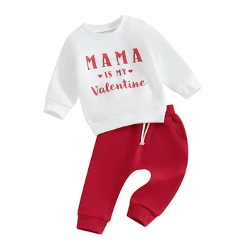 תינוק תינוקת בגדים חמוד לב שרוולים ארוכים חולצות סוודר ו אצן מכנסיים יום ולנטיין s תלבושות