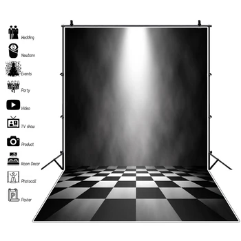 Laeacco הבמה רקע מופשט נוצץ אור שחור לבן מרובע קומה התינוק צילום דיוקן רקע Photocall סטודיו לצילום