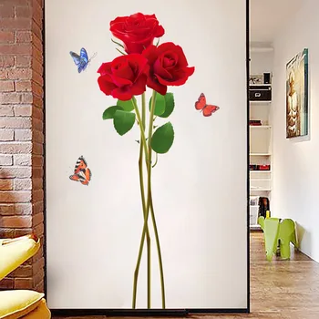 3D רוז פרחים מדבקות קיר עיצוב חדר השינה, הסלון רקע מדבקות קיר יצירתי ציור DIY קישוט חדר אמנות