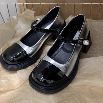 2024 הגירסה הקוריאנית של מזדמנים נעלי ג ' יין מארי לנשים אופנה של מנהיג עגול הבוהן עבה עקב אבזם אופנה נעליים