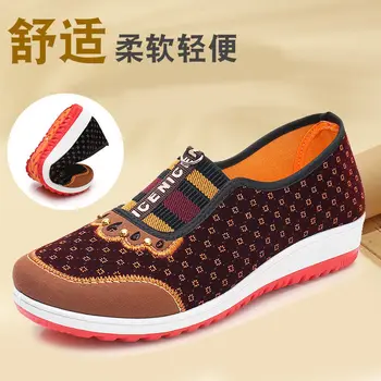 סגנון חדש ישנות בייג ' ינג בד נעלי נשים רכה בתחתית החלקה בגיל העמידה פנאי בד שטוח התחתונה אמא נעלי נשי נעליים