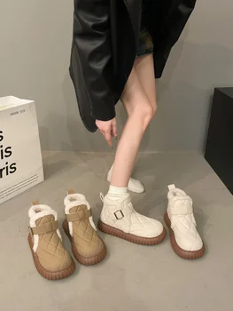 מגפי נעלי עגול הבוהן קטיפה אוסטרליה שטוח עקב חורף נעלי מגפי נשים-בנות פרווה לוליטה שלג לרפואה 2023 שרוכים Slip-On Rom