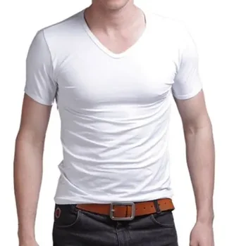 B2861 הצוואר חולצות טריקו חולצת Slim Fit שרוול קצר מוצק צבע החולצה מזדמנים