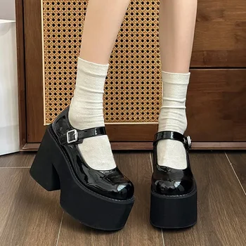נשים מרי Janes עקבים גבוהים נעלי ספרינג פלטפורמה עבה נעליים 2024 שמלה אלגנטית לוליטה סנדלים רדוד משאבות נקבה Chaussures