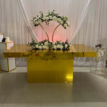 פרחים לחתונה שולחן תצוגה קישוט למכירה זהב אקריליק קשת על הבמה תפאורה AB0937
