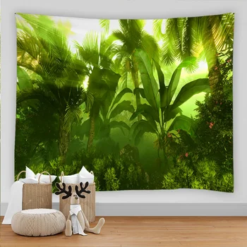 יער ירוק צמח עלה דקל שטיח הטבע זירת תלייה על קיר Asthetic עיצוב חדר יער גשם טרופי צמחים רקע תפאורה