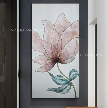 איכות גבוהה Handpainted ורוד פרח גודל גדול פשוטה נורדי מופשט ציור מינימליסטי אור יוקרה ספה רקע אמנות קיר