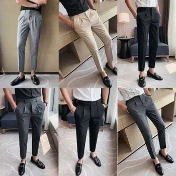 2023 קוריאה סגנון אופנה המכנסיים כיסים גברים מכנסיים ארוכים בצבע אחיד אביב סתיו סלים מזדמנים זכר מכנסיים בגדים P209
