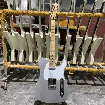 טל-גיטרה חשמלית, מהגוני גוף מתכתי צבע אפור, מייפל סקייט אצבעות, 6 מיתרים Guitarra,ספינה חינם