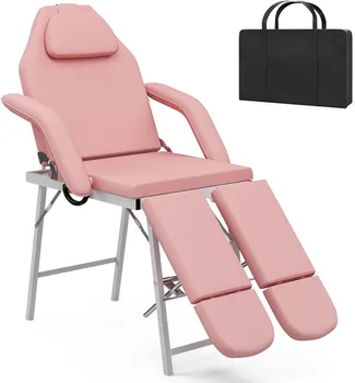 נייד קעקוע הכיסא לפצל את הרגליים עבור הלקוח, מתקפל ספא כסא רב תכליתי שולחן עיסוי עם שקית אחסון, ורוד