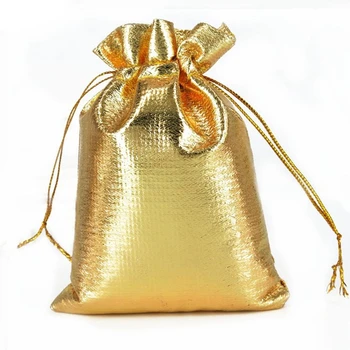 100Pcs רדיד זהב אורגנזה שקית ממתקים שקיות מתנה חג מולד קישוט מסיבת חתונה טובה נרתיק מתנה אריזות שקיות שרוך כיס