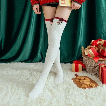 נוח קריקטורה קורל קטיפה מעל הברך גרבי נשים גרבי חג המולד חם עבה הביתה הרצפה גרביים