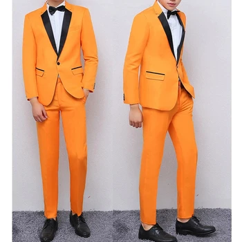 אופנה תפוז אנשים החליפה להגדיר חתונה רשמית מתאים לילדים חתן Slim Fit חליפת טוקסידו ג ' קט עם מכנסיים 2 יצירה חדשה עיצוב החליפה בלייזר