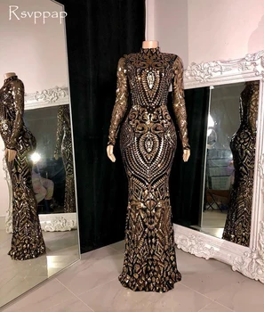 זמן נוצץ שמלות לנשף 2023 טהור שרוול ארוך שחור אפריקאי בנות זהב נצנצים אמיתי מותאם אישית שמלת הנשף