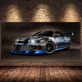 סקייליין GT-R R34 ספורט מכונית כוונון יצירות אמנות בד קנבס ציור הפוסטר הדפסי אמנות קיר cuadros הסלון חדר השינה ממוסגרים