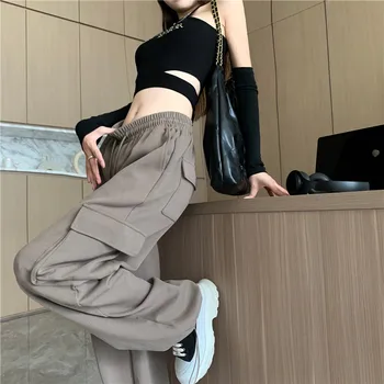 נשים רחב הרגל Gargo מכנסיים Harajuku מצנח שרוך אופנת רחוב רצים טק מכנסיים נקבה היפ הופ כיסי מכנסיים Oversize