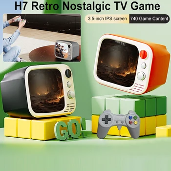 H7 רטרו נוסטלגי טלוויזיה, קונסולת משחק וידאו משחק שחקן 3.5 אינץ מסך HD כפול Wireless Gamepad עם 740+ משחקים לילדים מתנות