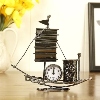 יצירתי ברזל אמנות שעון מלאכות הפלגה שעון Penholder רב תכליתי הסלון קישוט