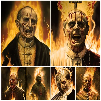 הכומר נשרף על ידי האש של גיהינום בציר אמנות קיר קנבס ציור אומלל הכומר אמנות מופשטת בפוסטר והדפסה עיצוב הבית