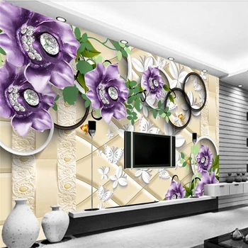beibehang 3D הקלה פרחים ברמה גבוהה רך חבילה רקע ציורי קיר מותאם אישית גדולה ציור קיר טפט ירוק המסמכים דה parede