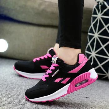 נשים נעליים לנשימה קוריאנית כרית אוויר נעלי ספורט נשים לרוץ להחליק על נוחות נחמד צבעים מעורבים אביב מזדמנים נעלי הליכה