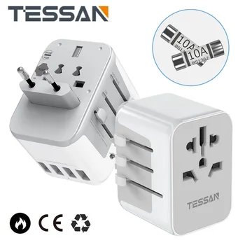 TESSAN נסיעות מתאם אוניברסלי תקע חשמל שקעים בינלאומי עם 2/3/4 USB A &1/3 Type-C מטען קיר עבור מתאם ברחבי העולם