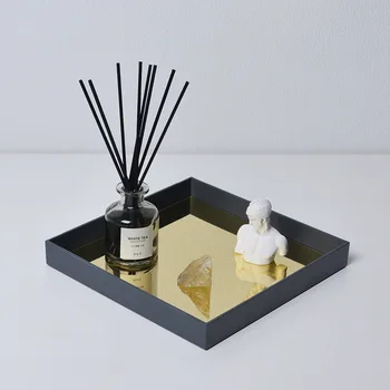 יצירתי מרובע במראה מגש בסלון הכניסה חפץ קטן שולחן העבודה קוסמטיקה, ארומתרפיה אחסון מגש עיצוב הבית