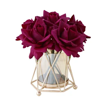 מגע אמיתי מלאכותי רוז סניף לטקס פרחים מזויפים צמח מסעדה מרפסת גן קישוט ורדים אדומים סימולציה פרח