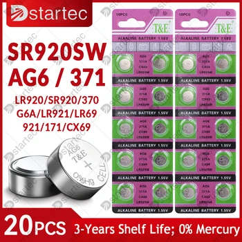 20PCS AG6 LR920 370 1.55 V סוללות כפתור בשביל לצפות צעצועים מרחוק L921 LR69 SR920 370 371A 171 SR920SW תא מטבע סוללה אלקליין