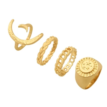 4 יח ' מינימליסטי צבע זהב רוחב טבעות להגדיר עבור נשים חדשות אופנה יצירתי חלול גיאומטריות בעבודת יד המסיבה תכשיטים מתנות