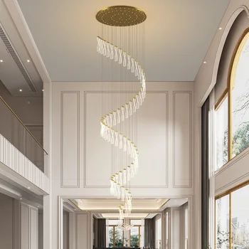 LED החדש אקריליק תליון מנורות המדרגות המודרני האורות בסלון שורה ארוכה תליית מנורות תקרה דקורטיבית נברשת זהב