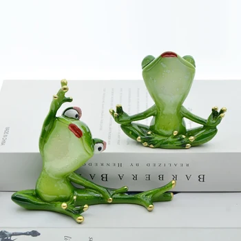 שרף יוגה צפרדע פסלון יצירתי הרומן פסל חמוד מצחיק עיצוב הבית אביזרי הסלון שולחן העבודה קישוט