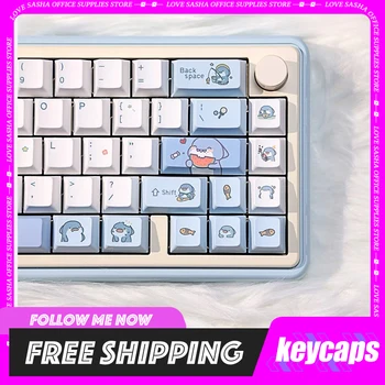 131keys כריש דובדבן מקש Caps PBT Keycaps כחול Keycaps Kawaii חמוד Keycaps עבור מכני מקלדת מותאמת אישית Keycap
