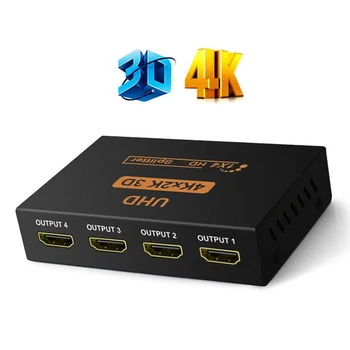 4K 3D HDMI תואם-ספליטר 1x4 וידאו 1080P HD מלאה מתג בקרה 1 4 מתוך מגבר מתאם HDTV DVD, PS3 Xbox